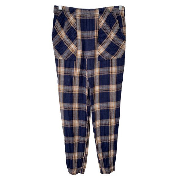 Aerie Jogger Size Small Soft Plaid Gauze Pajama Woven Jogger Pants Cotton Blue - Picture 2 of 8